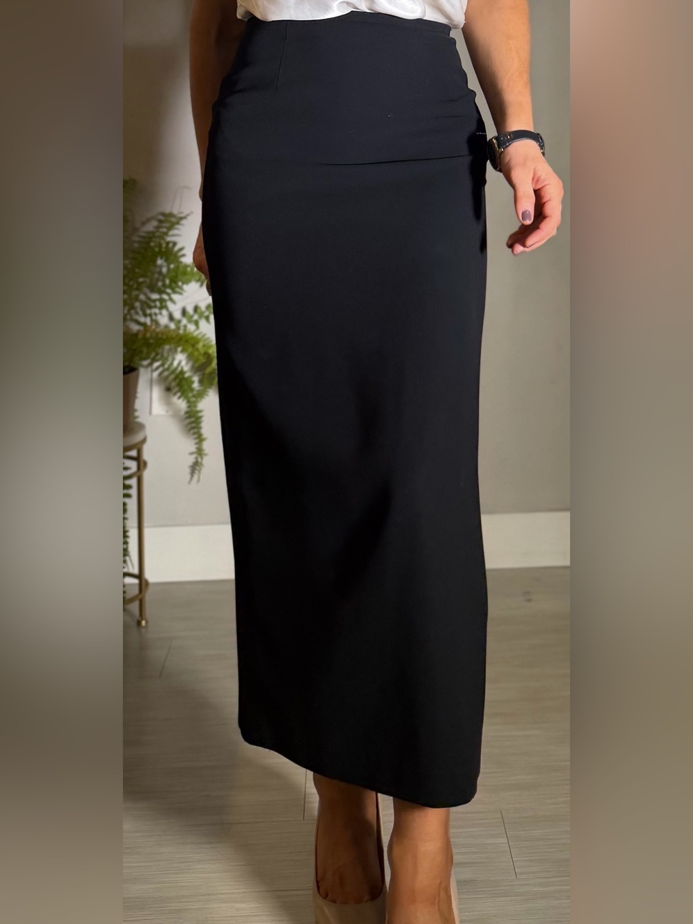Vintage 80s 90s Tristan & Iseut Black Lined Column Skirt w/ Back Slit - Size 4
